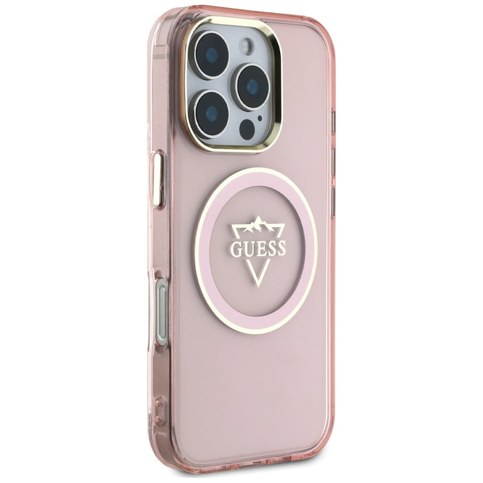 Guess IML Metal Mountain Logo MagSafe iPhone 16 Pro Case - Pink
