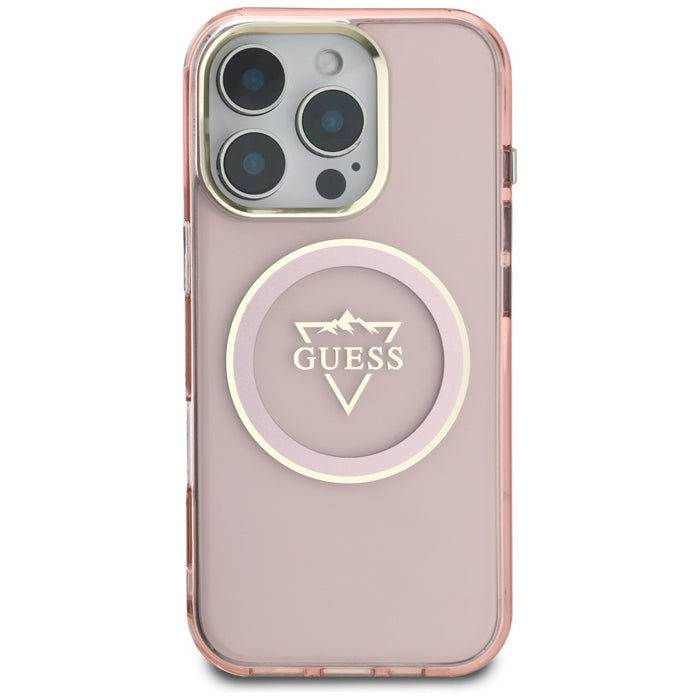 Guess IML Metal Mountain Logo MagSafe iPhone 16 Pro Case - Pink
