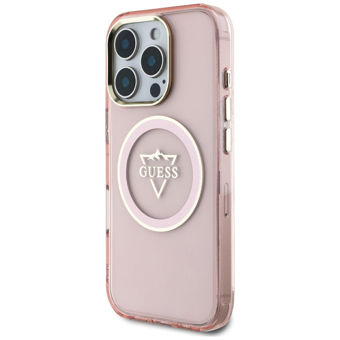 Guess IML Metal Mountain Logo MagSafe iPhone 16 Pro Case - Pink