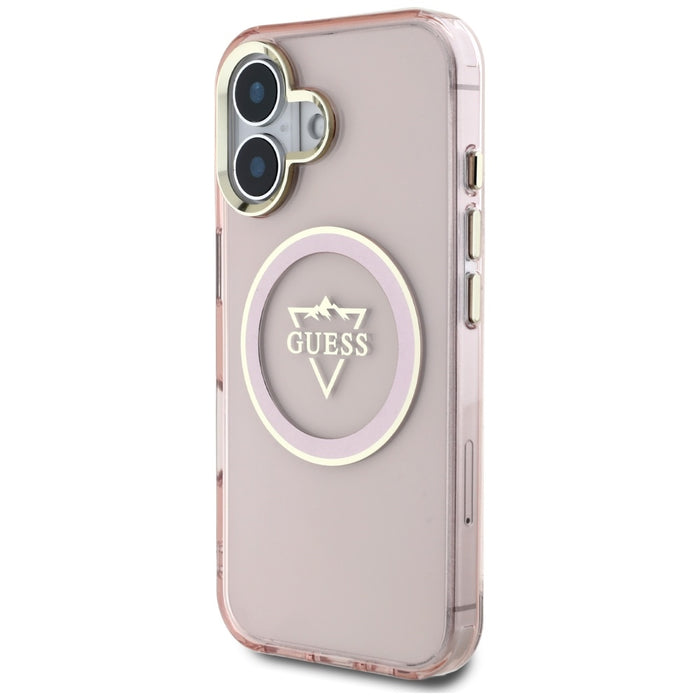 Guess IML Metal Mountain Logo MagSafe iPhone 16 Case - Pink