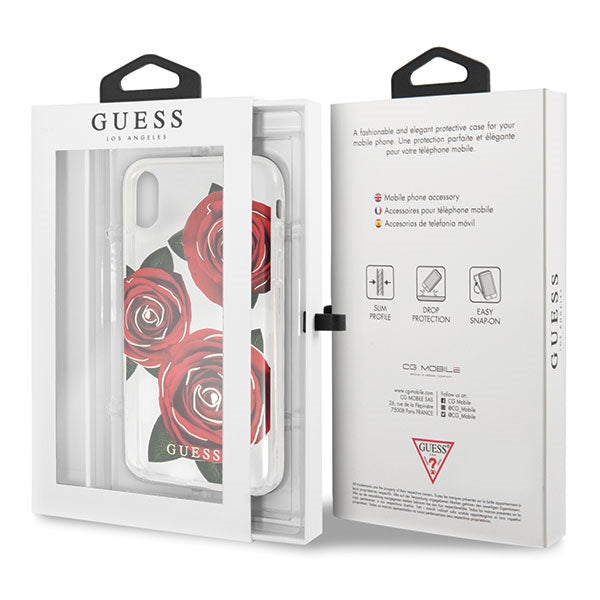 Guess Flower Desire Red Rose iPhone X Case - Transparent