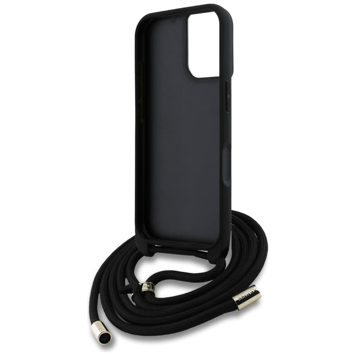 Guess 4G Big Logo Cord Stap Crossbody Case for iPhone 16 Plus Black