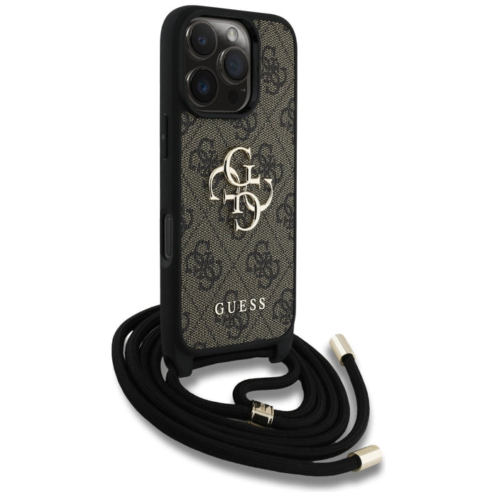 Guess 4G Big Logo Cord Stap Crossbody Case for iPhone 16 Pro Brown