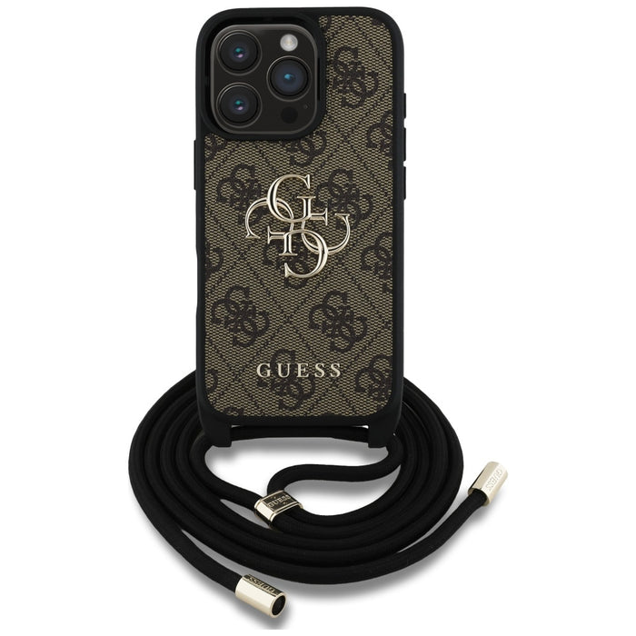 Guess 4G Big Logo Cord Stap Crossbody Case for iPhone 16 Pro Brown