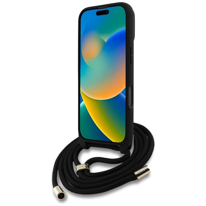 Guess 4G Big Logo Cord Stap Crossbody Case for iPhone 16 Pro Black