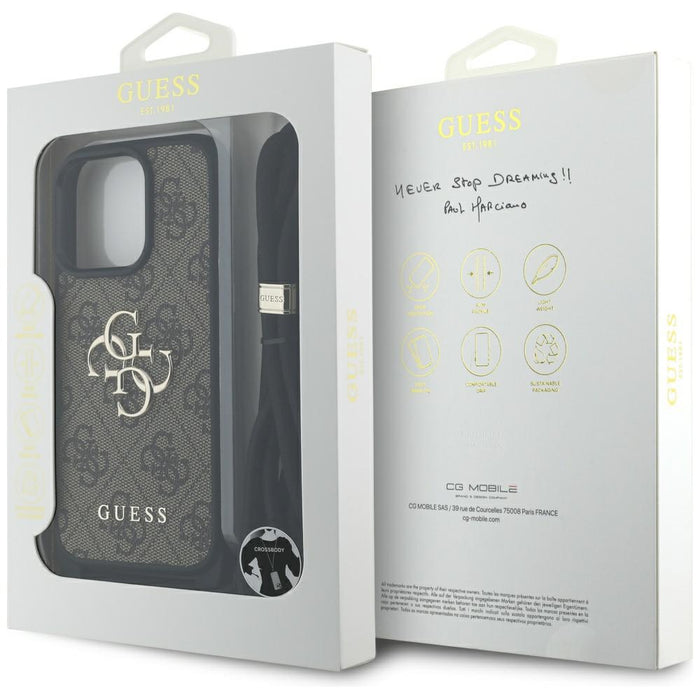 Guess 4G Big Logo Cord Stap Crossbody Case for iPhone 16 Pro Max Brown