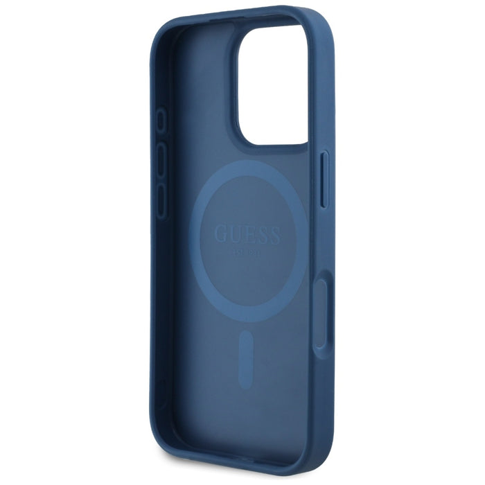 Guess Grained Printed Flower Pattern MagSafe case for iPhone 16 Pro Max blue