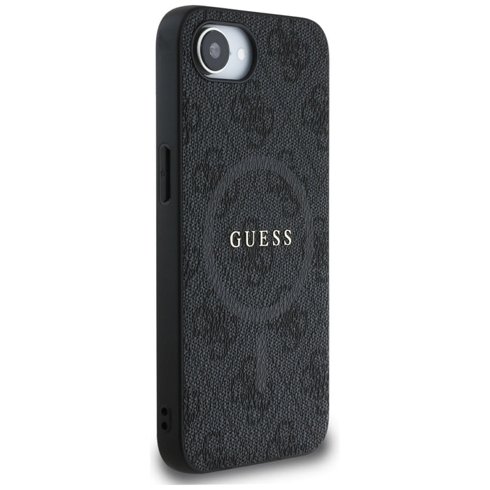 Guess PU Leather 4G Colored Ring Case with MagSafe for iPhone 16e - Black