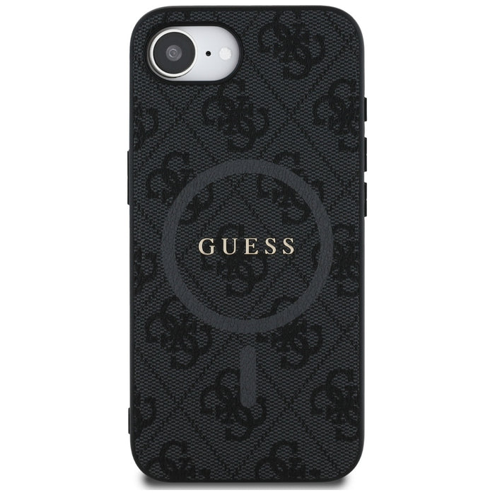 Guess PU Leather 4G Colored Ring Case with MagSafe for iPhone 16e - Black