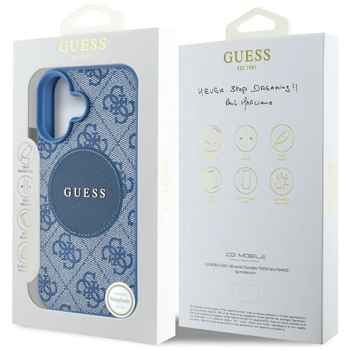 Guess 4G Circle Classic Logo MagSafe case for iPhone 16 - blue