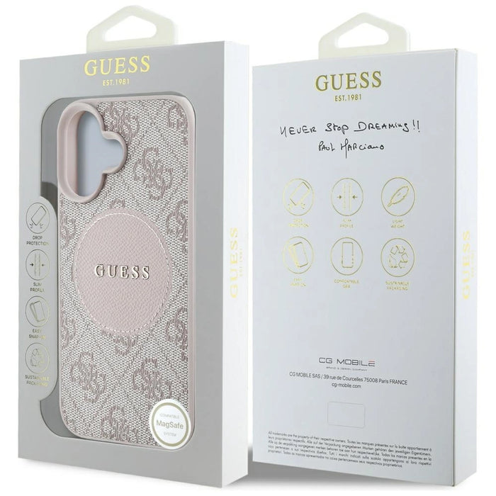 Guess 4G Circle Classic Logo MagSafe iPhone 16 Case - Pink