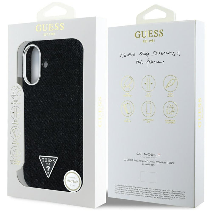 Guess Denim Triangle Logo MagSafe case for iPhone 16 - black