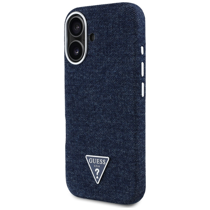 Guess Denim Triangle Logo MagSafe iPhone 16 Case - Blue