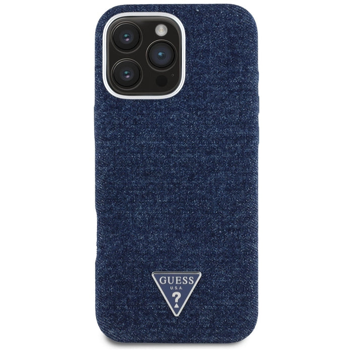 Guess Denim Triangle Logo MagSafe iPhone 16 Pro Max Case - Blue