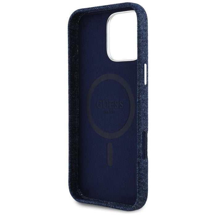 Guess Denim Triangle Logo MagSafe iPhone 16 Pro Max Case - Blue