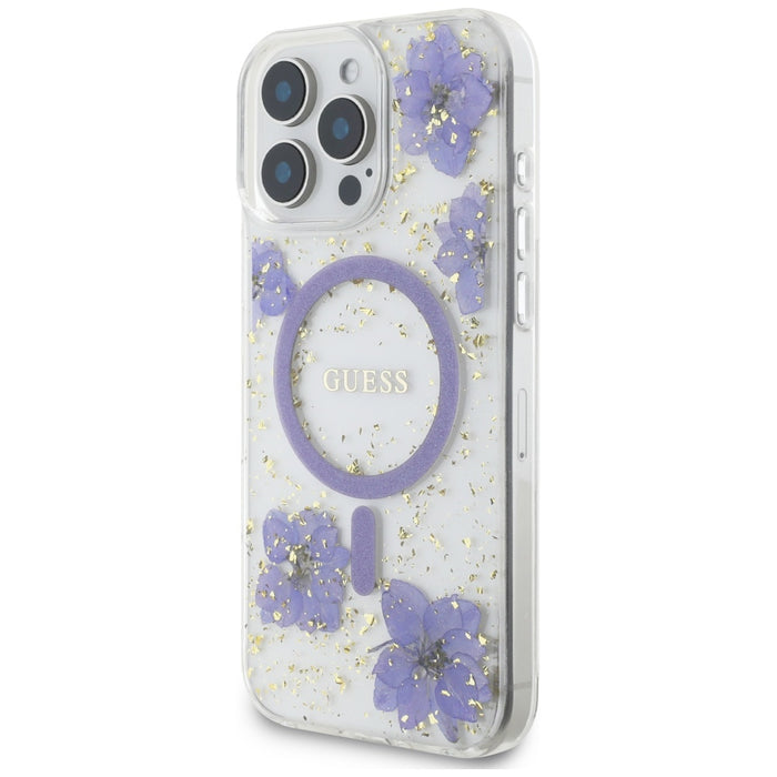 Guess Resin Flowers MagSafe case for iPhone 16 Pro - purple
