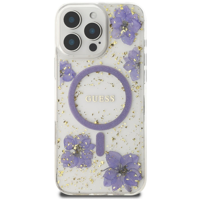 Guess Resin Flowers MagSafe case for iPhone 16 Pro - purple