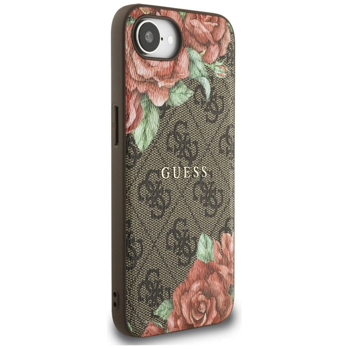 Guess 4G Flowers Print MagSafe case for iPhone 16e - brown