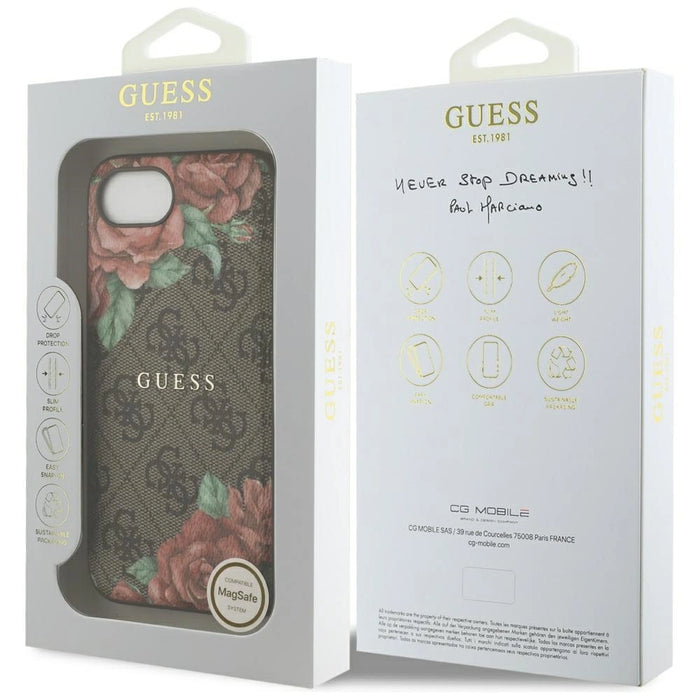 Guess 4G Flowers Print MagSafe case for iPhone 16e - brown