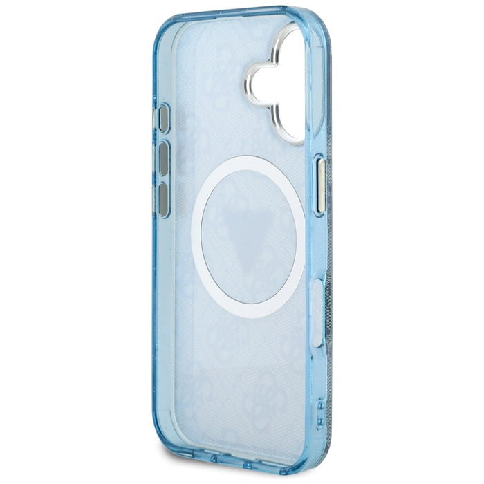 Guess IML Metal Glitter 4G Circle Triangle MagSafe Case for iPhone 16 - Blue