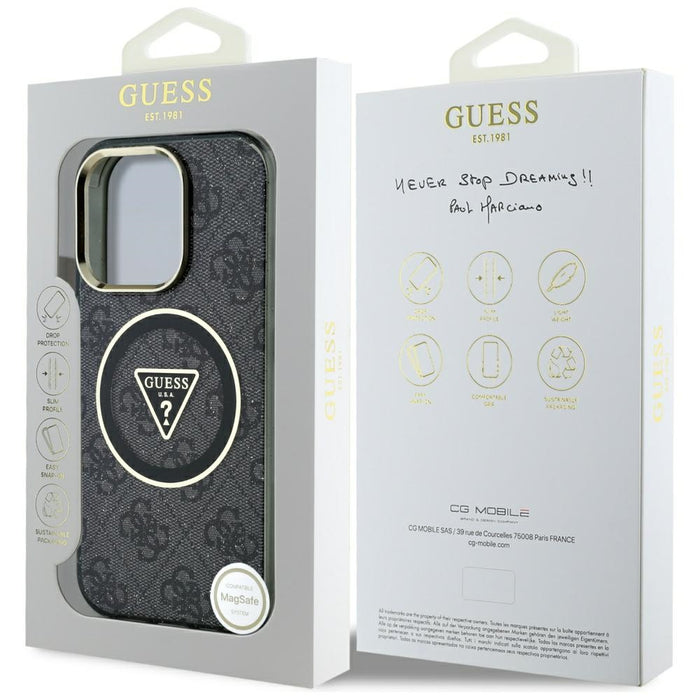 Guess IML Metal Glitter 4G Circle Triangle MagSafe Case for iPhone 16 Pro - Black
