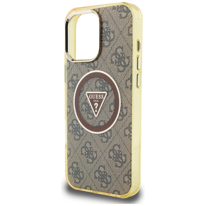 Guess IML Metal Glitter 4G Circle Triangle MagSafe Case for iPhone 16 Pro Max - Brown
