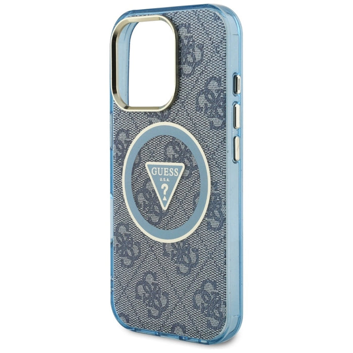Guess IML Metal Glitter 4G Circle Triangle MagSafe Case for iPhone 16 Pro Max - Blue