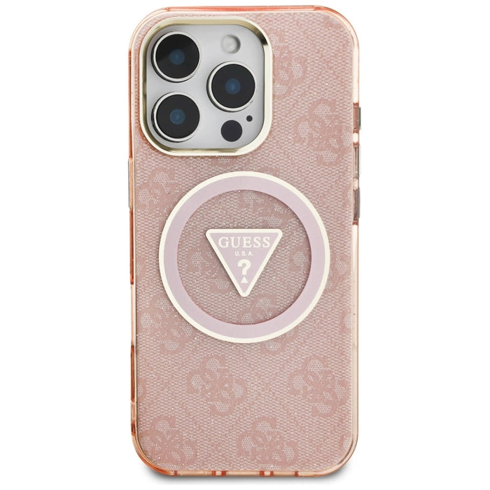 Guess IML Metal Glitter 4G Circle Triangle MagSafe Case for iPhone 16 Pro Max - Pink