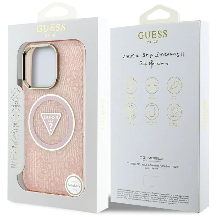 Guess IML Metal Glitter 4G Circle Triangle MagSafe Case for iPhone 16 Pro - Pink