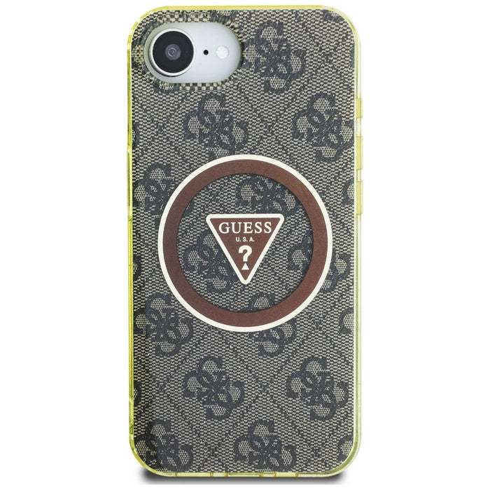 Guess IML Metal Glitter 4G Circle Triangle MagSafe case for iPhone 16e - brown