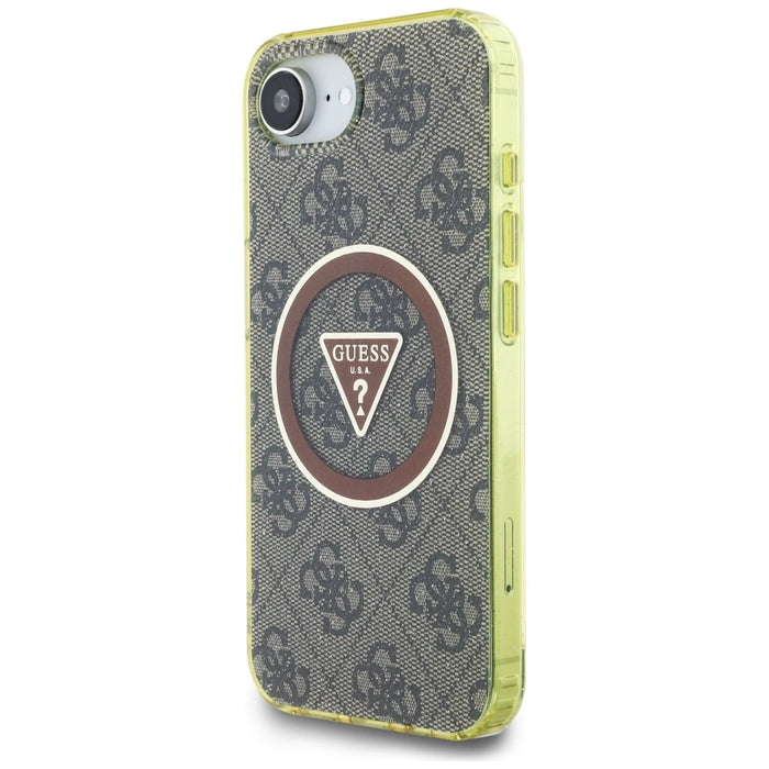 Guess IML Metal Glitter 4G Circle Triangle MagSafe case for iPhone 16e - brown