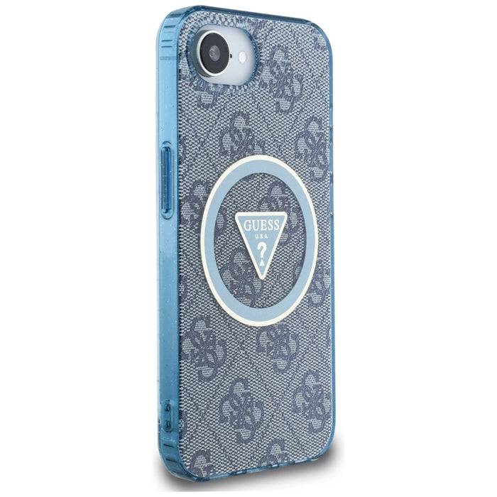 Guess IML Metal Glitter 4G Circle Triangle MagSafe Case for iPhone 16e - Blue