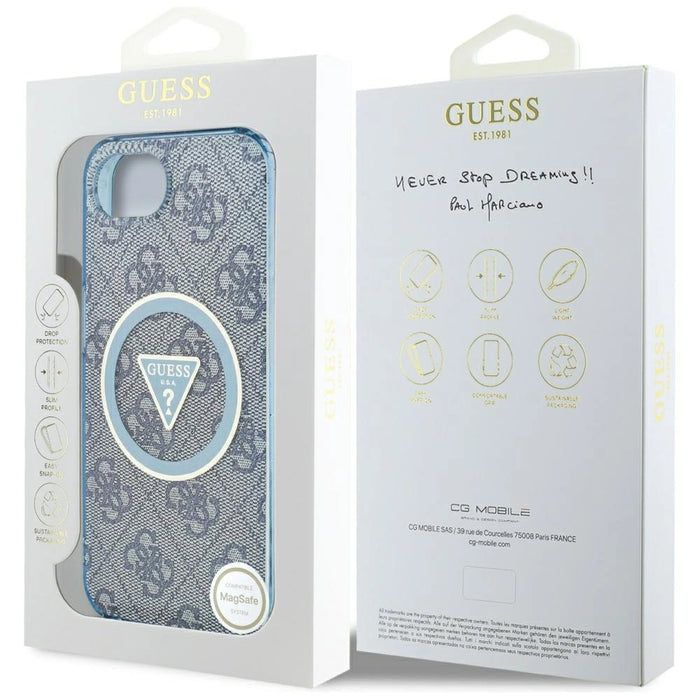 Guess IML Metal Glitter 4G Circle Triangle MagSafe Case for iPhone 16e - Blue