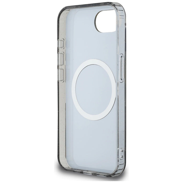 Guess IML Metal Glitter Flowers Triangle MagSafe case for iPhone 16e - black