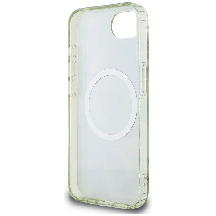 Guess IML Metal Glitter Flowers Triangle MagSafe iPhone 16e Case - Green