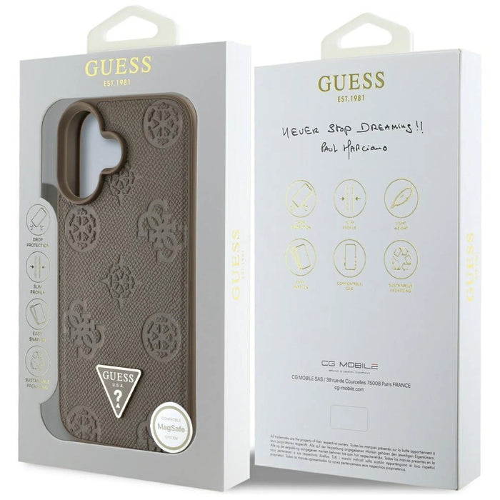 Guess Grained Hot Stamp Peony Triangle Logo MagSafe iPhone 16 Case - Brown