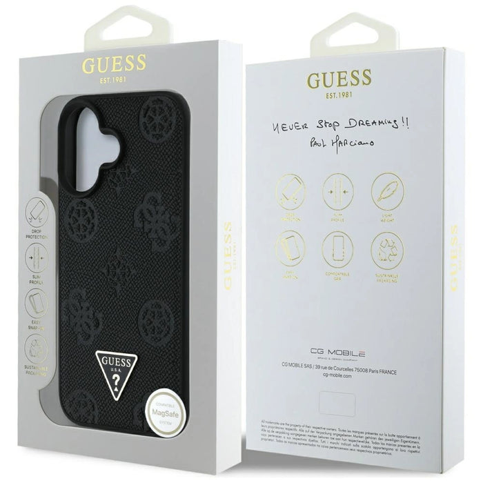 Guess Grained Hot Stamp Peony Triangle Logo MagSafe Case for iPhone 16 - Black