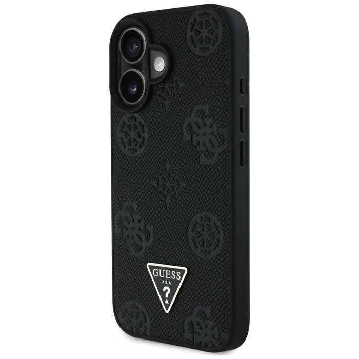 Guess Grained Hot Stamp Peony Triangle Logo MagSafe Case for iPhone 16 - Black