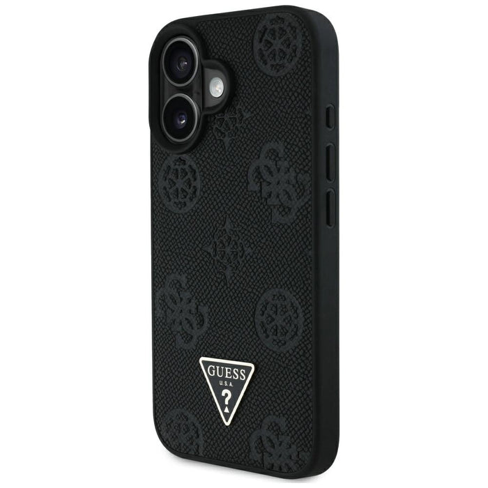 Guess Grained Hot Stamp Peony Triangle Logo MagSafe Case for iPhone 16 - Black