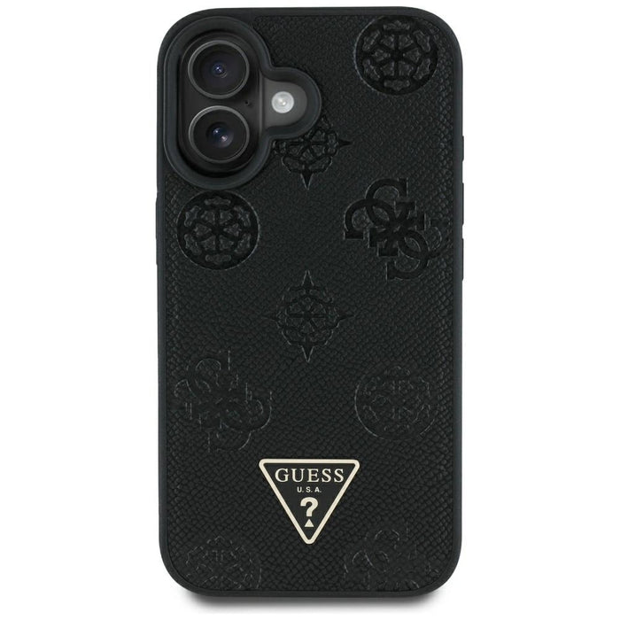 Guess Grained Hot Stamp Peony Triangle Logo MagSafe Case for iPhone 16 - Black