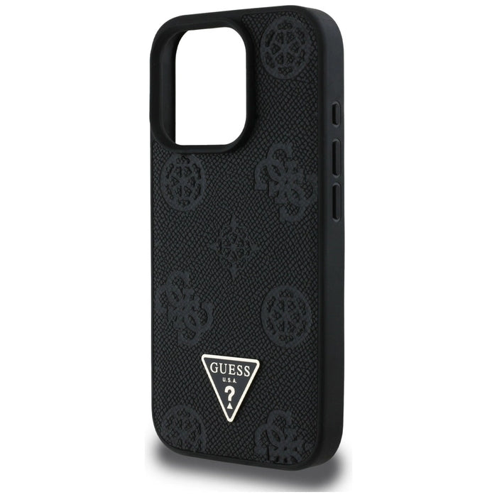 Guess Grained Hot Stamp Peony Triangle Logo MagSafe Case for iPhone 16 Pro - Black