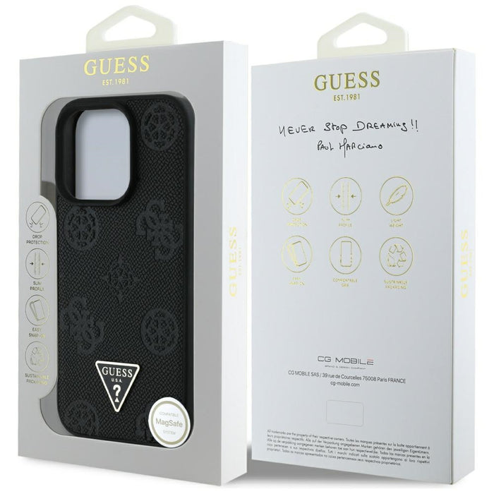 Guess Grained Hot Stamp Peony Triangle Logo MagSafe Case for iPhone 16 Pro - Black