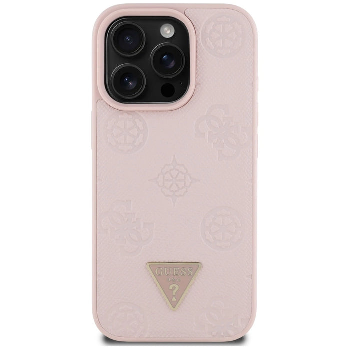 Guess Grained Hot Stamp Peony Triangle Logo MagSafe iPhone 16 Pro Case - Pink