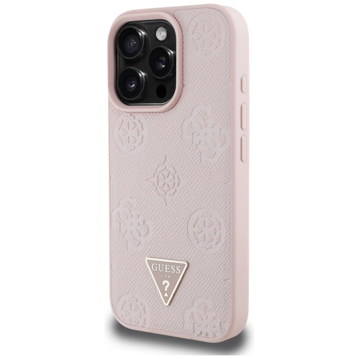 Guess Grained Hot Stamp Peony Triangle Logo MagSafe iPhone 16 Pro Case - Pink