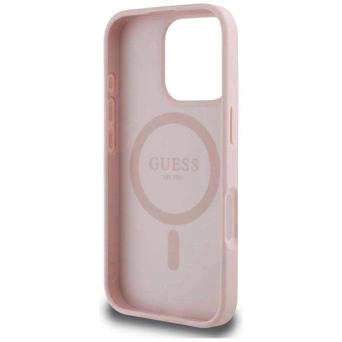 Guess Grained Hot Stamp Peony Triangle Logo MagSafe iPhone 16 Pro Case - Pink