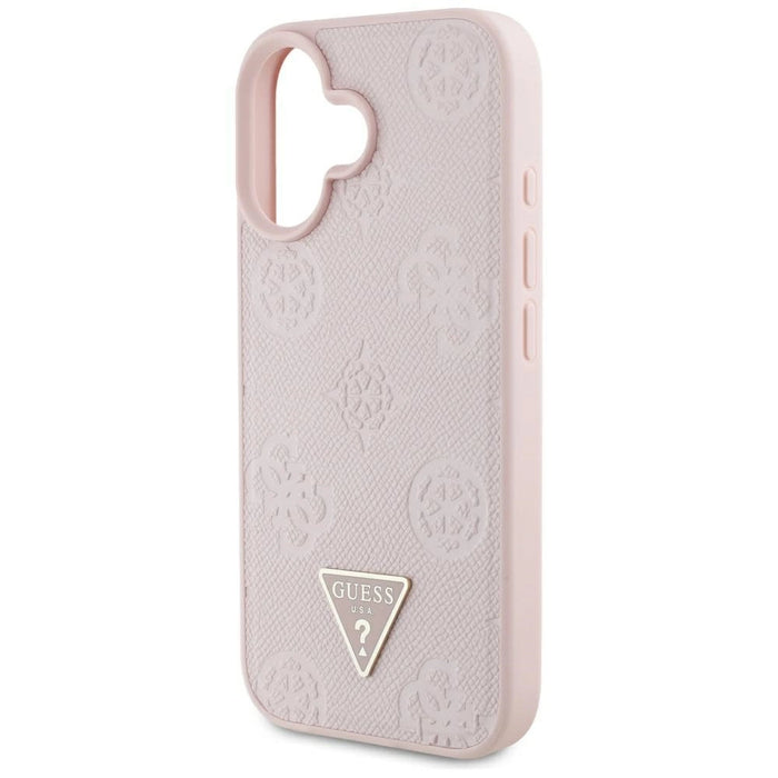 Guess Grained Hot Stamp Peony Triangle Logo MagSafe iPhone 16 Case - Pink