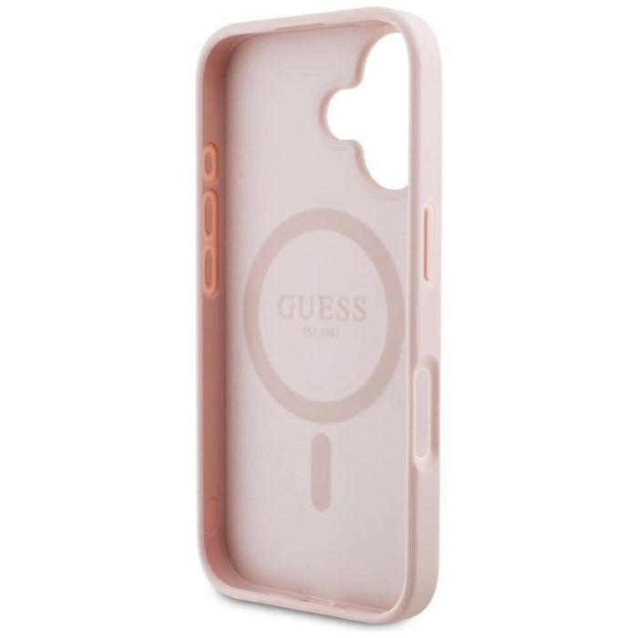 Guess Grained Hot Stamp Peony Triangle Logo MagSafe iPhone 16 Case - Pink