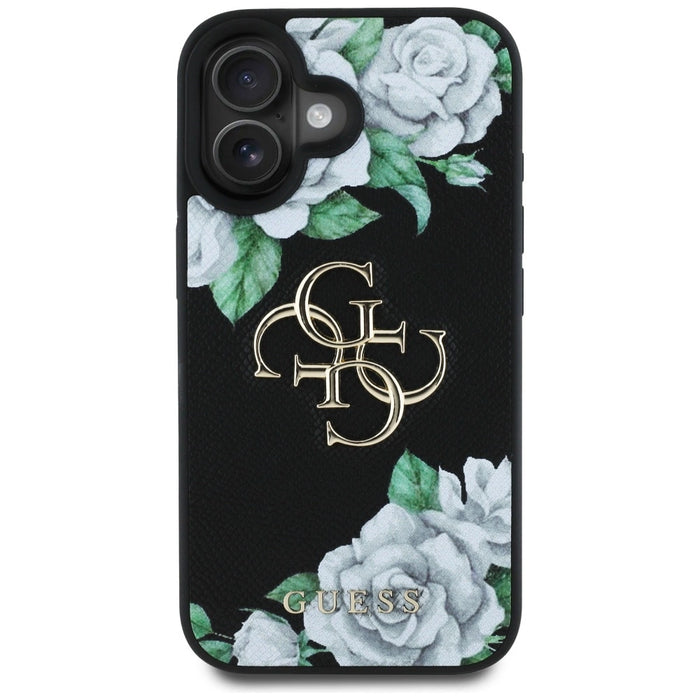 Guess Grained Roses Big 4G logo case for iPhone 16 - black