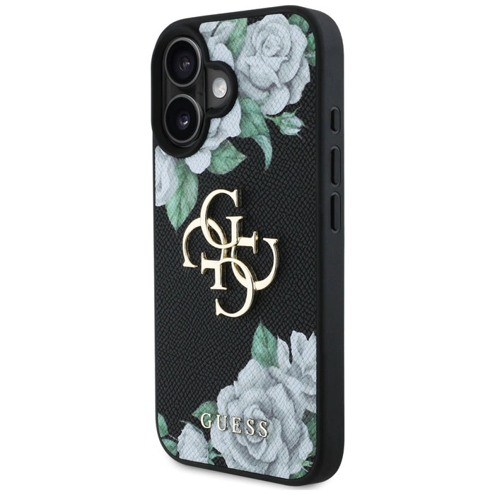 Guess Grained Roses Big 4G logo case for iPhone 16 - black