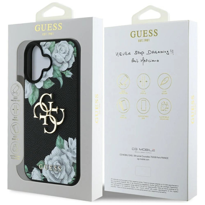 Guess Grained Roses Big 4G logo case for iPhone 16 - black